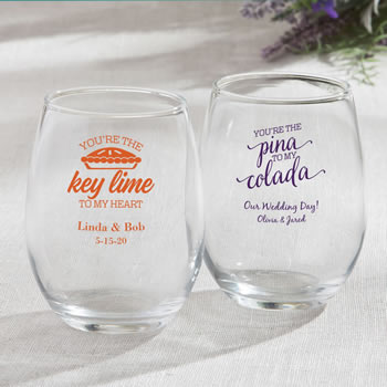 Personalized 9 oz Stemless Wine Glasses Tropical design