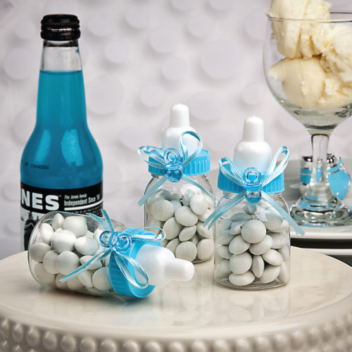Perfectly Plain Collection Blue Baby Bottle Favors from HotRef