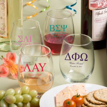 15 Ounce Stemless Wine Glasses: Greek Designs <span class="smaller">(gift boxes available)</span>