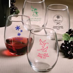 Stemless Wine Glasses - Holiday Designs <span class="smaller">(gift boxes available)</span>