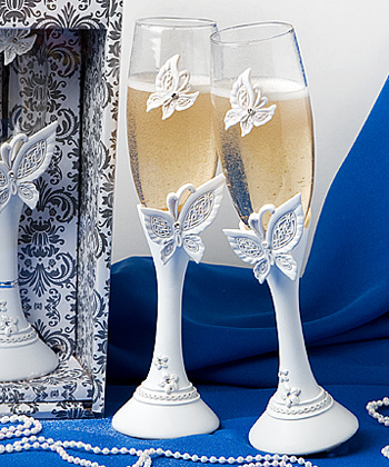 Add style and elegance to your toast with butterfly design toasting flutes 
