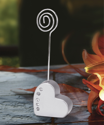 This deluxe heart shaped silver place card holder wedding favor 