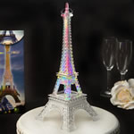 Eiffel tower centerpiece in clear acrylic plastic with colorful LED lights