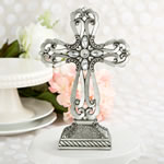 Large pewter cross statue with antique accents
