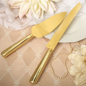 Simple elegance classic gold stainless steel cake knife set