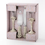 Vintage double heart 4 piece glass and server set