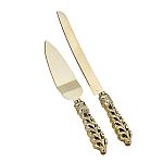 Shiny Gold Botanical Collection Stainless Steel Cake Server & Knife Set