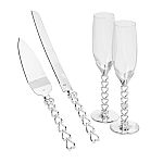 Heart To Heart Collection Silver cast metal 4 Piece Glass And Cake Server Set