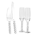 GLITZ & GLAMOUR SILVER CAKE SERVER SET WITH LARGE RHINESTONES