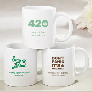 Personalized white ceramic coffee mug - cannabis design