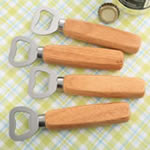 Wood handle bottle opener with solid stainless steel top opener