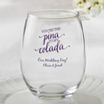 Personalized 9 oz Stemless Wine Glasses Tropical design