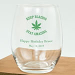 Personalized 15oz Stemless Wine Glasses - Cannabis Design