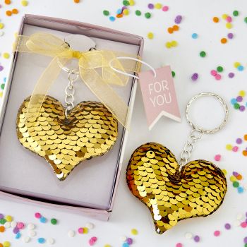 Gold / silver sequin heart key chain