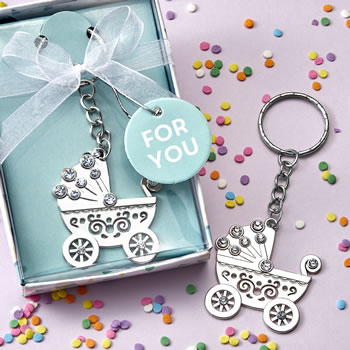 OH Baby design silver metal baby carriage key chain