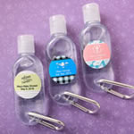 Personalized expressions Hand sanitizer in a clear plastic container with flip open top