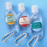 Personalized expressions Hand sanitizer in a clear plastic container with flip open top