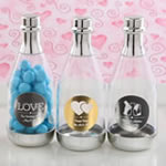 Personalized metallics silver accented clear champagne bottle container