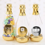 Personalized metallics gold accented clear champagne bottle container