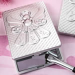 Angel themed silver compact mirror