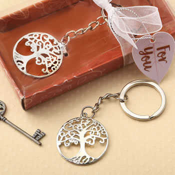 Silver tree of life and family key chain