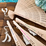 Intricately carved personalized Sandalwood fan favors from Fashioncraft&reg;