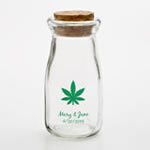 Personalized vintage milk bottles with round cork top - cannabis design