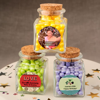 Personalized Expressions Collection square clear glass treat jar