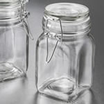 Perfectly plain large glass apothecary jar with hinged top
