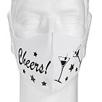 white mask with black Cheers, stars and toasting glasses design