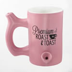 Pink roast & Toast mug with black logo