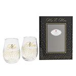 Golden splendor Mr. & Mrs. stemless wine / champagne toasting set  with deluxe glass picture frame