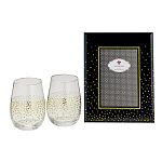 Golden splendor stemless wine / champagne toasting set  with deluxe glass picture frame