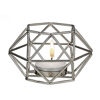 Silver hexagon shaped geometric design tea light / votive candle holder