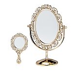 Deluxe Mirror set of 2  - large tilting oval mirror and hand mirror