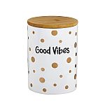 Deluxe canister - stash jar - WHITE CANISTER - GOLD Polka DOTS - GOOD VIBES