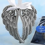 Angel themed ornament / Silver angel wings design ornament with a pewter finish