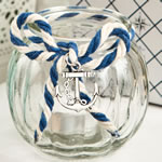 Anchor Nautical Themed clear glass round globe candle holder