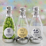 Personalized metallics silver accented clear champagne bottle container