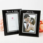 Silk- Screened personalized Black Glass Frame with Silver glitter border