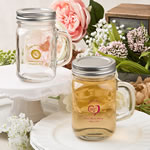 Screen printed personalized 12 ounce glass mason jar with silver metal screw top