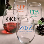 Personalized Stemless Wine Glasses: Greek Designs